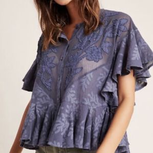 Anthropologie Beckett blouse peplum top w/ mesh & sequin detail